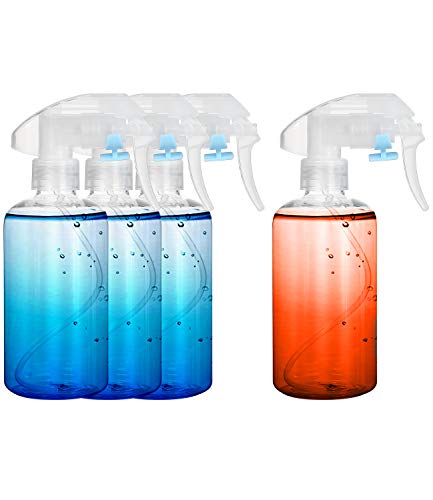 4-Pack Empty Clear Plastic Spray Bottles - 8oz 250ml Refillable Container for Essential Oils, Cleaning Products - Durable Black Trigger Sprayer Mist Settings (Clear,4)
