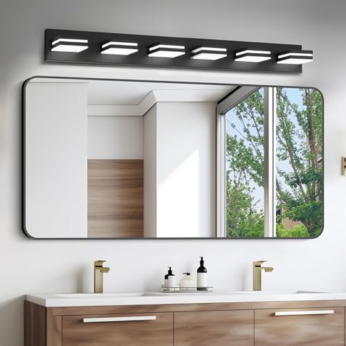 Image of IZORRO LED Modern Bathroom Lights Fixtures(6-Light,Dimmable,360Rotate),Matte Black Acrylic Wall Lighting,Vanity Lights for Bathroom Over Mirror - 6000k 36In (No Assembly Required)