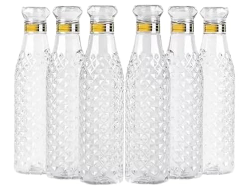 Image of Diamond Shape Plastic Water Bottle 1 Litre Leak Proof BPA Free Thick Drinking Bottle for Office Home Gym Travel Fridge Bottle with Airtight Cap - Pack of 6