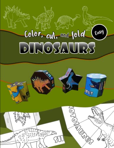 Dinosaurs | color, cut, and fold (easy): Realistic dinosaur coloring and origami book for kids ages 8-12, featuring 30 dinos with names on 3D geometric shapes image 2