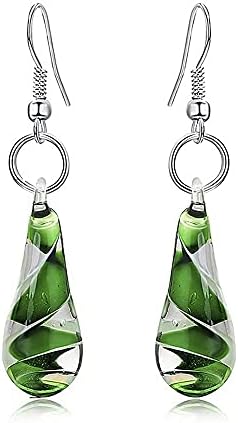 Glass Water Drop Shape Glaze Spiral Dangle Earrings Lampwork Handmade Glass Bead Geometric Earrings for Women Jewelry-Green