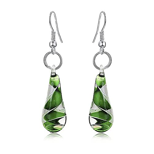 Glass Water Drop Shape Glaze Spiral Dangle Earrings Lampwork Handmade Glass Bead Geometric Earrings...