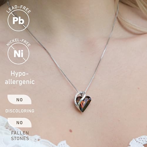 Image of Leafael Gift Necklaces for Women, Infinity Love Birthstone Heart Crystal Pendant, Birthday Anniversary Jewelry for Wife, Mom, and Her, Silver Plated, 18 inch + 2 inch Adjustable Chain