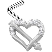 20 Gauge 0.8x7mm Gold Piercing Jewelry Fake Nose Ring for Women, Hollow Heart with Cubic Zirconia, Stainless Steel Body Piercing for Men Daily Wear