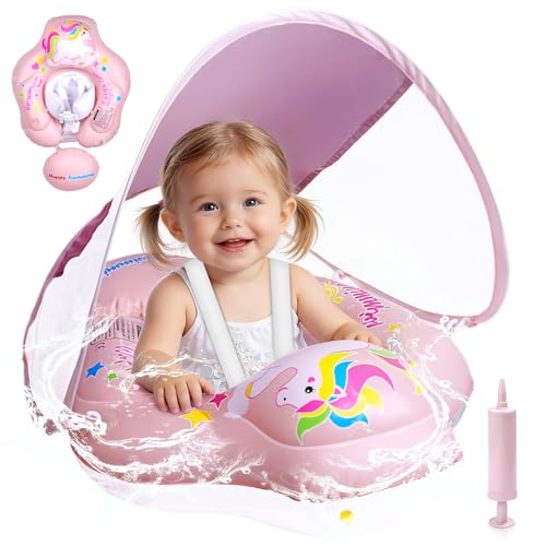 Salvagente Neonato con Parasole, Ciambella Neonato Mare, Anello Galleggiante per