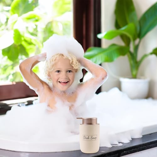 BosilunLife Foaming Soap Dispenser Set - Apricot Ceramic Foam Hand Soap Dispenser 12oz with Rust Proof Pump, Easy Pressing & Refillable,4Pcs Clear Stickers for Kitchen, Bathroom - 2 Pack by BosilunLife - Image 7