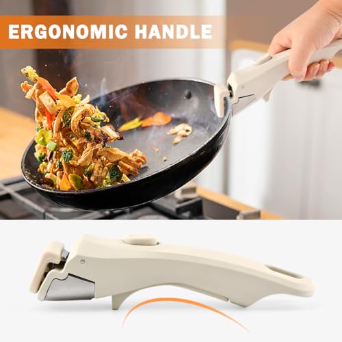 Removable Pot Handle, Universal Pan Handles, Cream White Detachable Replacement Handles with 1pc Foldable Six-claw Heat Insulation Pad for Pots and Pans, Fits All Cookware - Thumbnail 3