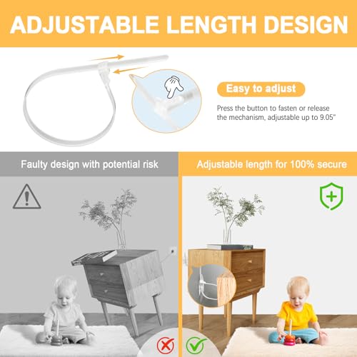 48 Pcs Anti Tip Furniture Anchors for Baby Proofing, No Drill Furniture Wall Anchors Secure Bookshelf & Dresser to Wall Prevent Falling, Adjustable Earthquake Straps to Wall for Child and Pet Safety - Thumbnail 5