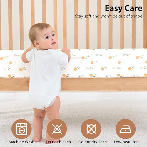 Baby Crib Sheets Girl, 3 Pack Toddler Bed Sheets for 52”x28” Standard Toddler Mattresses, Soft Microfiber Fitted Crib Sheets Neutral Orange Watercolor Flower
