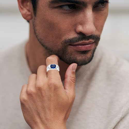 WSX Solid Gold 10/14/18k 4ct Emerald Cut Gemstone Rings Created Ruby/Sapphire/Emerald Men's Anniversary Wedding Band Ring for Valentine's Day Gift For Him,Free Engrave4