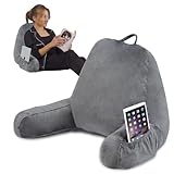 Back Pillow for Sitting in Bed Reading Pillow for Bed Adult Shredded Memory Foam Back Support Sit Up Pillows with Arms and Pockets, Perfect for Adults