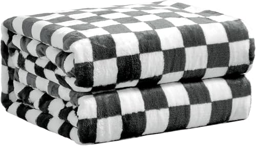 FY FIBER HOUSE Karrierter Flanell-Fleece-Decke Weich & Gemütlich Karo-Gitterdruck Schachbrettmuster Gingham-Muster Decke für Bett, Couch, Sofa, 60