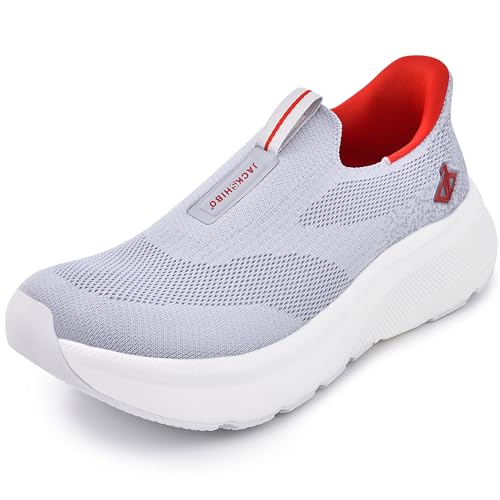 JACKSHIBO Mens Slip in Free up Hands Shoes Wide Toe Box Arch Support Orthopedic Walking Sneakers Cushioned Thick Zero Drop Sole Metatarsal Pads