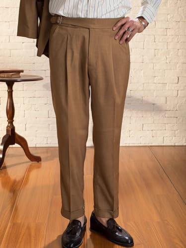 Men's Straight Western Gurkha Pants Retro Tapered Leg Classic Flat Front Chino Pants3