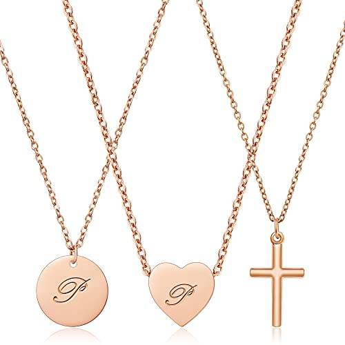 Initial Pendent Necklace A-Z Letters Alphabet Necklace Sets 18K Rose Gold Stainless Steel Charm Chain Necklace Gift Jewelry for Girls and Women