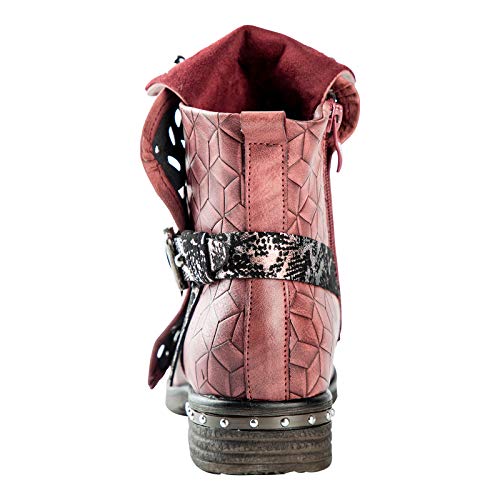 Lala Ikai Women Motorcycle Boots Combat Ankle Combat Boots With Studded Low Block Heels Biker Shoes #TOP5