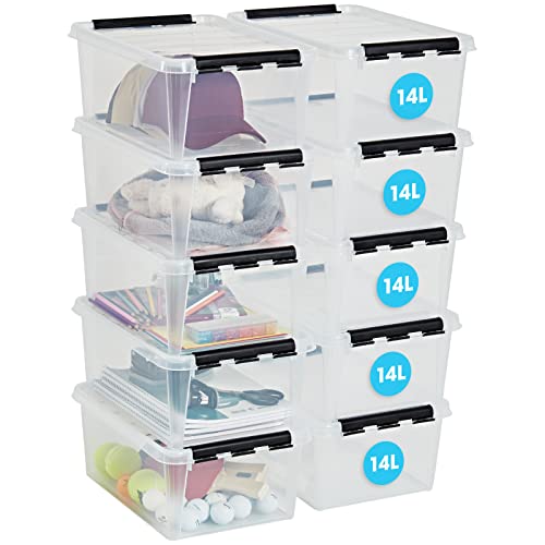 SmartStore 14L Clear Plastic Storage Boxes with Lid, 10 Pack, Reinforced, 10 Year Guarantee, Food Safe, Clip Locked, Stackable and Nestable, BPA Free L40 x W30 x H18 cm