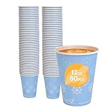 100% Compostable Disposable Coffee Cups [12oz (355ml) 80 Pack, Winter Blue] Paper Cups Made from Bamboo, Eco-Friendly, Biodegradable Premium Party Cups by Earth's Natural Alternative