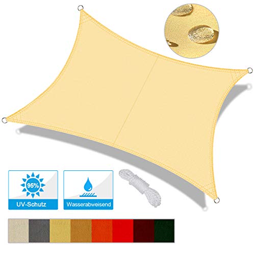 OKAWADACH Toldo Vela de Sombra Rectangular 2 x 4m, protección Rayos UV Impermeable para Patio, Exteriores, Jardín, Color Beige