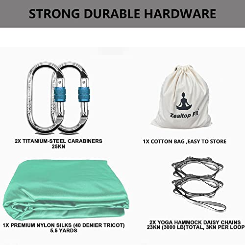 Zealtop Active Silk Aerial Yoga Hammock 5.5 Yards Premium Aerial Silk Fabric Yoga Swing For Antigravity Yoga Inversion Include Daisy Chain Carabiner And Pose Guide thumb #1