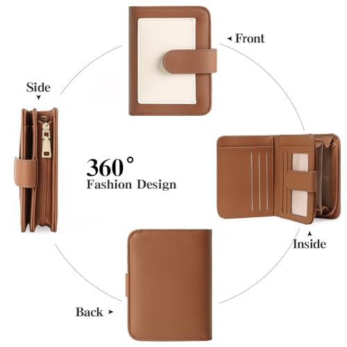 Image of GOIACII Small Wallet for Women RFID Blocking Bifold Wallets Ladies Card Holder Coin Zipper Pocket Brown