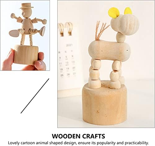 Amosfun 9pcs Wooden Crafts Animal Puppet Toys Cartoon Push Up Crafts Finger Animal Figures Thumb Press Base Toys Home Decoration (Mixed Style)