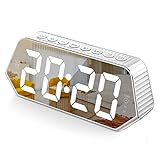 Alarm Clock with Sound Machine,7.8' Mirror Digital Clock Large Display with 8 Soothing Sleep Sounds,...