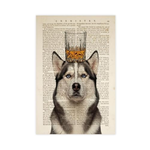 QIENAZIO Stampa artistica da parete con un cane con bicchiere da whisky, pagina di libro vintage, ritratto di animali stravaganti, decorazione artistica da parete per casa, bar, ristorante, garage