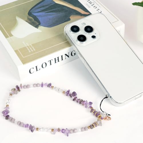 OFFCUP Correa para Teléfono Móvil con Cuentas, Cadena Bohemia de Cristal Antipérdida, Cordón Colgante para Mujeres y Niñas (Púrpura) - imagen 6