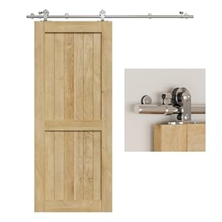 5FT/152CM Stainless Steel Sliding Barn Door Hardware Kit for Single Wood Door Heavy Duty(T Shape Hanger)