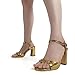 iadore Women Fashion High Block Heel Shoes Strappy with Buckle Fashion Studded Round Open Toe Summer Dress Sandals Gold Size8