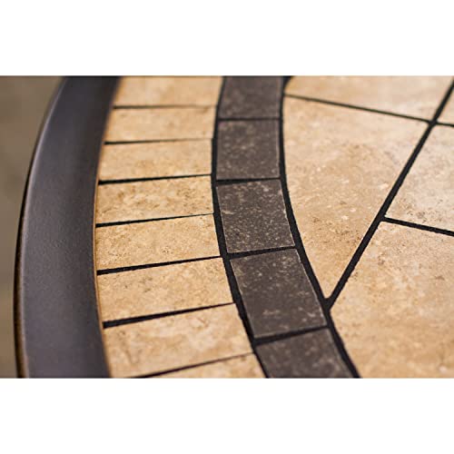 Hanover Tan With Four Monaco 5-Piece Outdoor Furniture Patio Dining Set, 4 Cushioned Swivel Rocker Chairs And 51" Round Tile-Top Table, Brushed Bronze Finish #TOP7