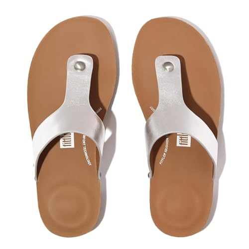 Image of FitFlop womens Iqushion Metallic-leather Toe-post Sandals