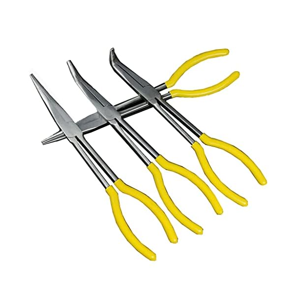 4Stk Spitzzange Lange 11" Zangen-Set Gerader/Gebogen/Runde Klemmkopf mit Soft-Griff 25 °/ 45 ° /90 ° für Handwerkzeug Zuhause Werkzeug – Bild 8