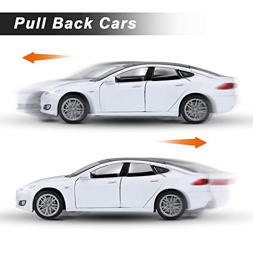 SASBSC Toy Cars Model S Die Cast Metal Model Cars with Door Open Light and Sound Pull Back Car Toys for Boys and Girls 3-12 Years Old (White) - Thumbnail 6