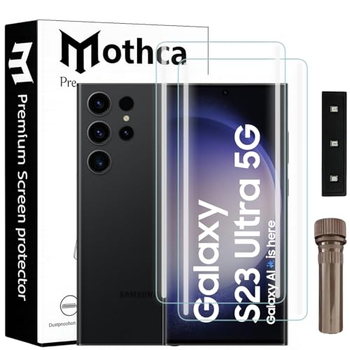 Image of Mothca Curved UV Tempered Glass Screen Protector for Samsung Galaxy S23 Ultra | Transparent | Pack of 2 | Borderless Full Screen Coverage with UV Installation Kit