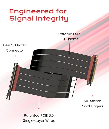 Image of LINKUP PCIE 5.0 Riser Cable | for Vertical GPU Mount | Right Angle | Graphics Card GPU Ready | Usable with PCIe 4.0 & RX 9070 / RTX5090 | 90cm (Total Length: 94cm)