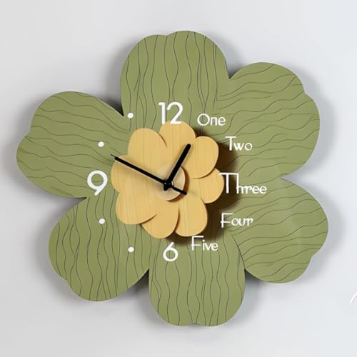 Quirix 掛け時計 おしゃれ 花型 静音 連続秒針 可愛い 部屋 花柄 時計 玄関 贈り物 女の子 インテリア 北欧 かわいい 寝室 自宅 装飾 オシャレ 35*35cm 掛時計 (グリーン)
