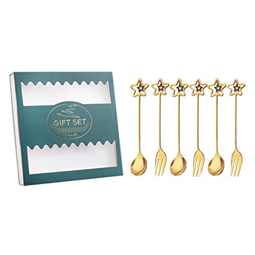 Cabilock 6 Pezzi Forchette e Cucchiai in Acciaio Resistente Forchetta Da Dessert Cucchiaio Per Gelato Cucchiaio Per Caffè Adatto Per Uso Domestico e Caffetterie