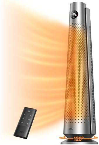 Dreo Space Heater Indoor, 30" Electric Heaters with Remote, 120° Oscillation, Adjustable Thermostat, 5 Heat & 3 Fan levels, 8 Safety Protections, 25dB Quiet, 1-12H Timer, Large Room Bedroom, Silver