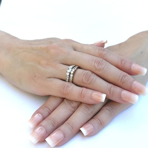 1.35ct CZ Gold IP Stainless Steel WOMENS WEDDING/ENGAGEMENT RING SET4