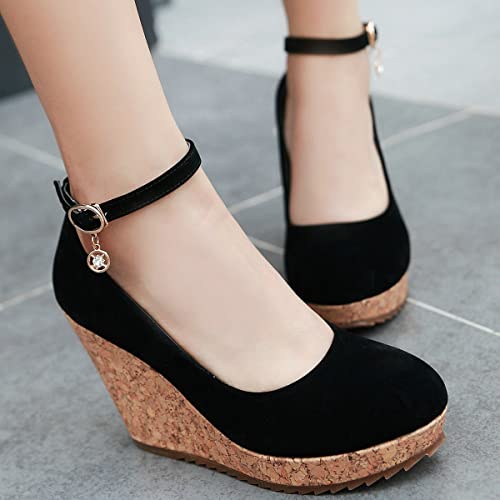 Uniquelly Womens Wedge Mary Janes Thick Platform High Heel Pumps Ankle Strap Round Toe Fashion Shoes3