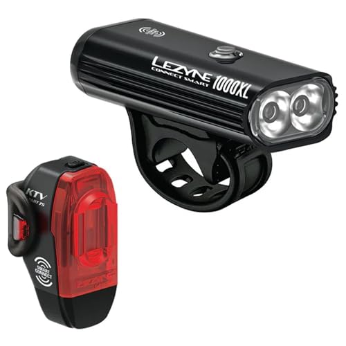 LEZYNE Connect Smart 1000XL & KTV Drive Pro Smart Cycling Light Combo | 1000 Lumen CNC Aluminum Headlight & 75 Lumen Wide-Angle Taillight Kit | IPX7 Waterproof Bike Illumination with Wireless Syncing