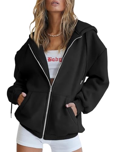 Trendy Queen Womens Zip Up Hoodies Oversized Sweatshirts Fall Sch...