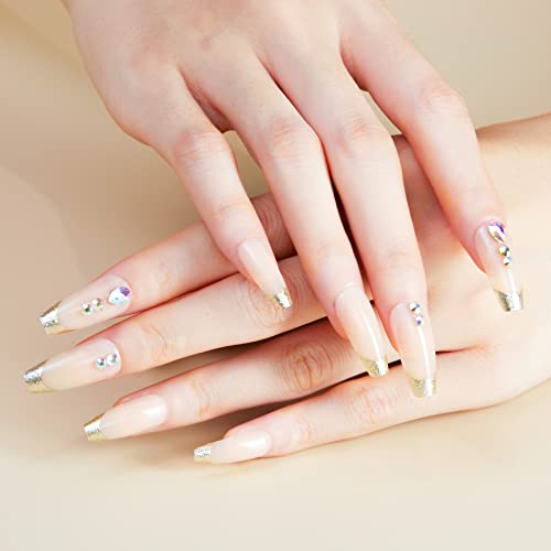Refers to Dazzle Künstliche Nägel Lange Gold Falsche Nägel Ballerina Acrylic natürlich Drücken auf den Nägeln Full Cover 24pcs für Frauen und Mädchen Cover
