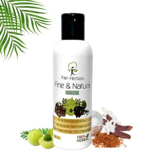 Image of Fine & Natural Hair Oil | Fan Herbals Ayurvedic Hair Oil - Advanced Herbal Repair Blend - Reduces Hair Fall & Premature Greying | Deeply Nourishes Scalp for Strong, Silky Hair | Boosts Hair Growth & Restores Natural Shine | 100ml