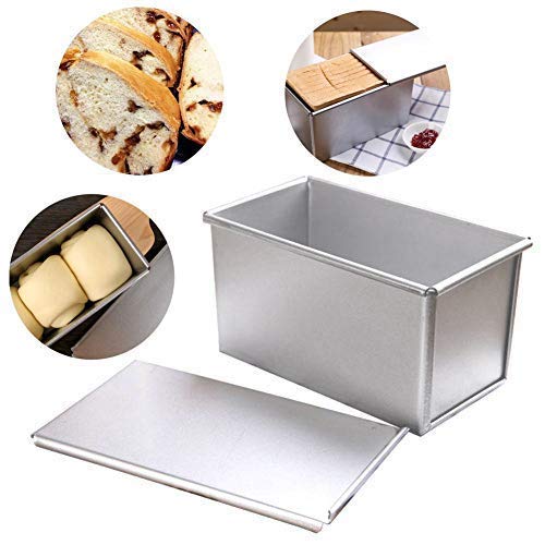 FineDecor Premium Big Nonstick Aluminium Steel Bread Mould/Loaf Pan/Bread Pan/Toast Mould/Bread Tin with Cover Bakeware (Silver) for 450 gm, FD 3116