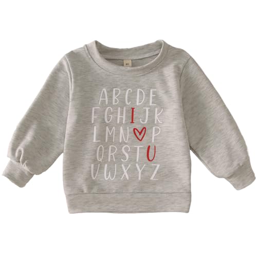 Valentines Sweatshirt for Toddler Baby Boy Girl ABC I LOVE U Heart Shirt Holiday Outfit Long Sleeve Tops Clothes