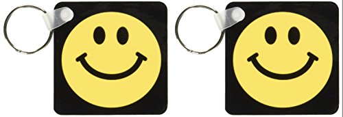 Porte-clés 3drose Jaune Smiley Face style hippie des années 60 en lot de 2
