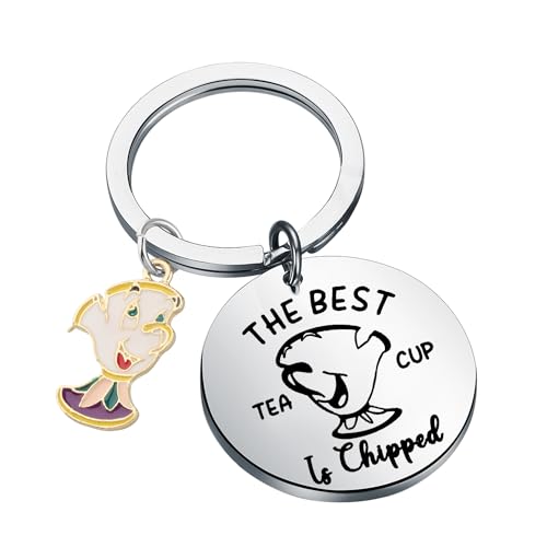 AKTAP Llavero de Bella y la Bestia Mrs. Potts And Chip Llavero de cuento de hadas, regalos para fanáticos de la taza de chip, Llavero Chip, S